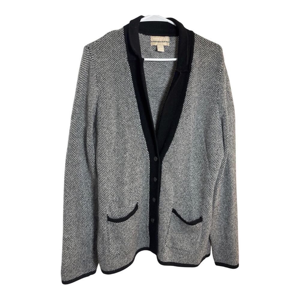 Banana Republic Wool Cashmere Cardigan Black White Shawl Collar Womens XL Career